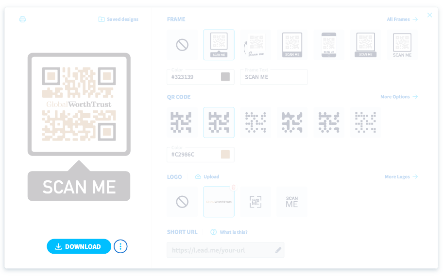 Click download in order to select the file format that best suits your QR Code design needs.